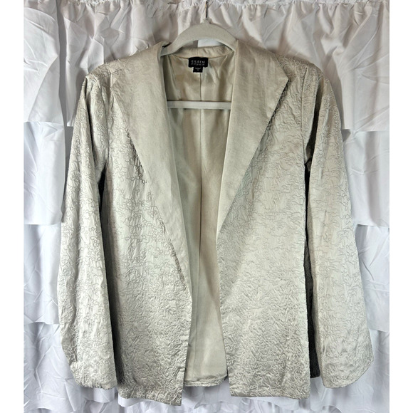 Eileen Fisher Blazer Small 100% silk cream Lightweight Jacket Quiet Luxury - Picture 1 of 6